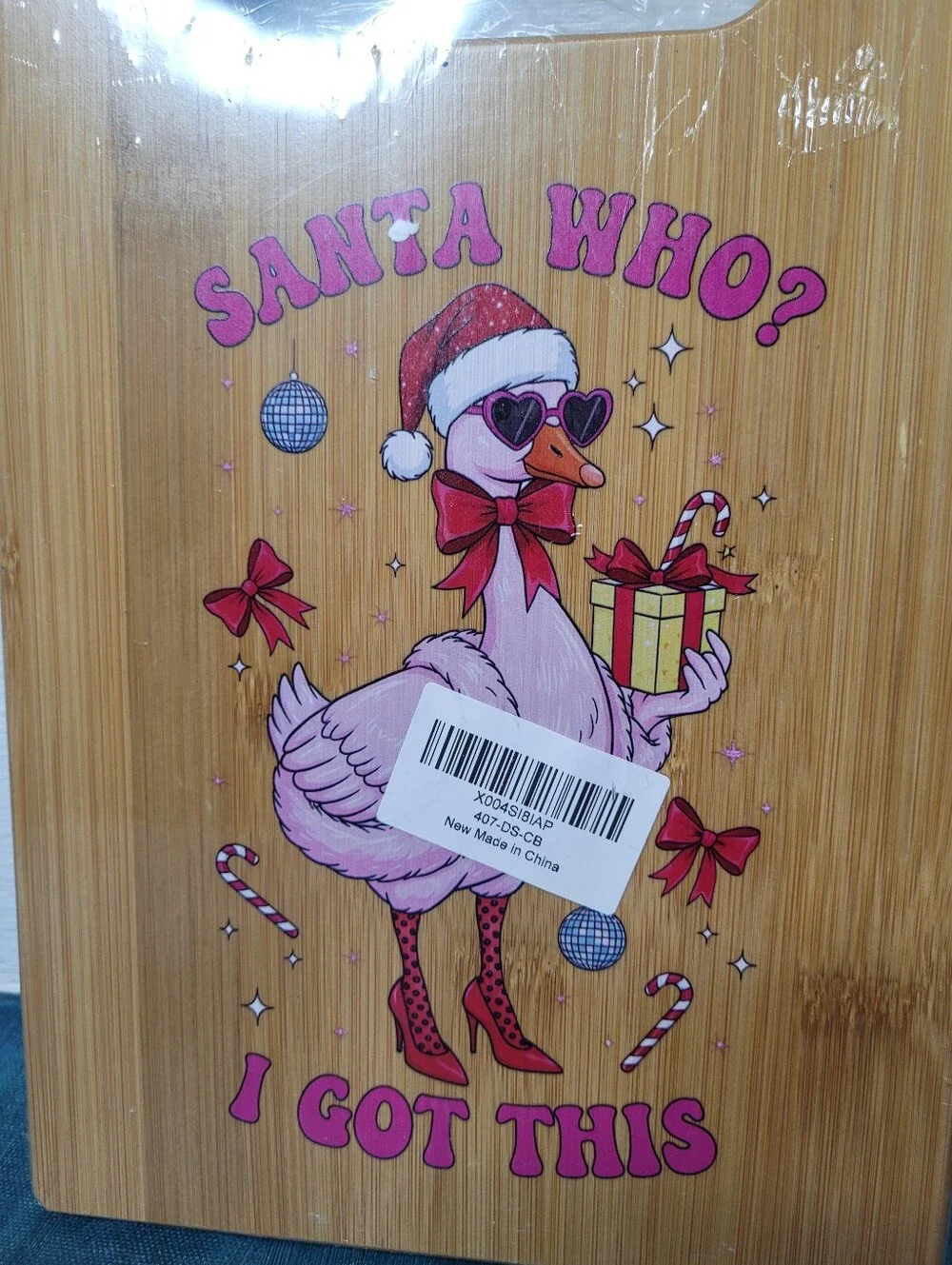 Flamingo Christmas Bamboo Cutting Board New